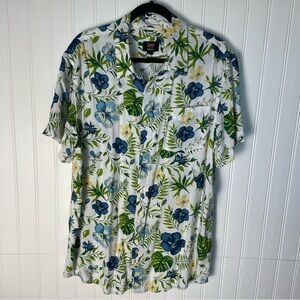 Lee Vtg Men's Yellow Blue Floral‎ Button-Down Short Sleeve Shirt XL Resortwear